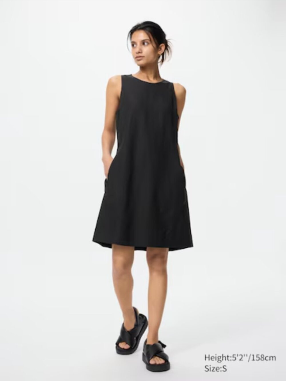 Uniqlo Black Linen Blend Mini Sleeveless Dress - Size Small